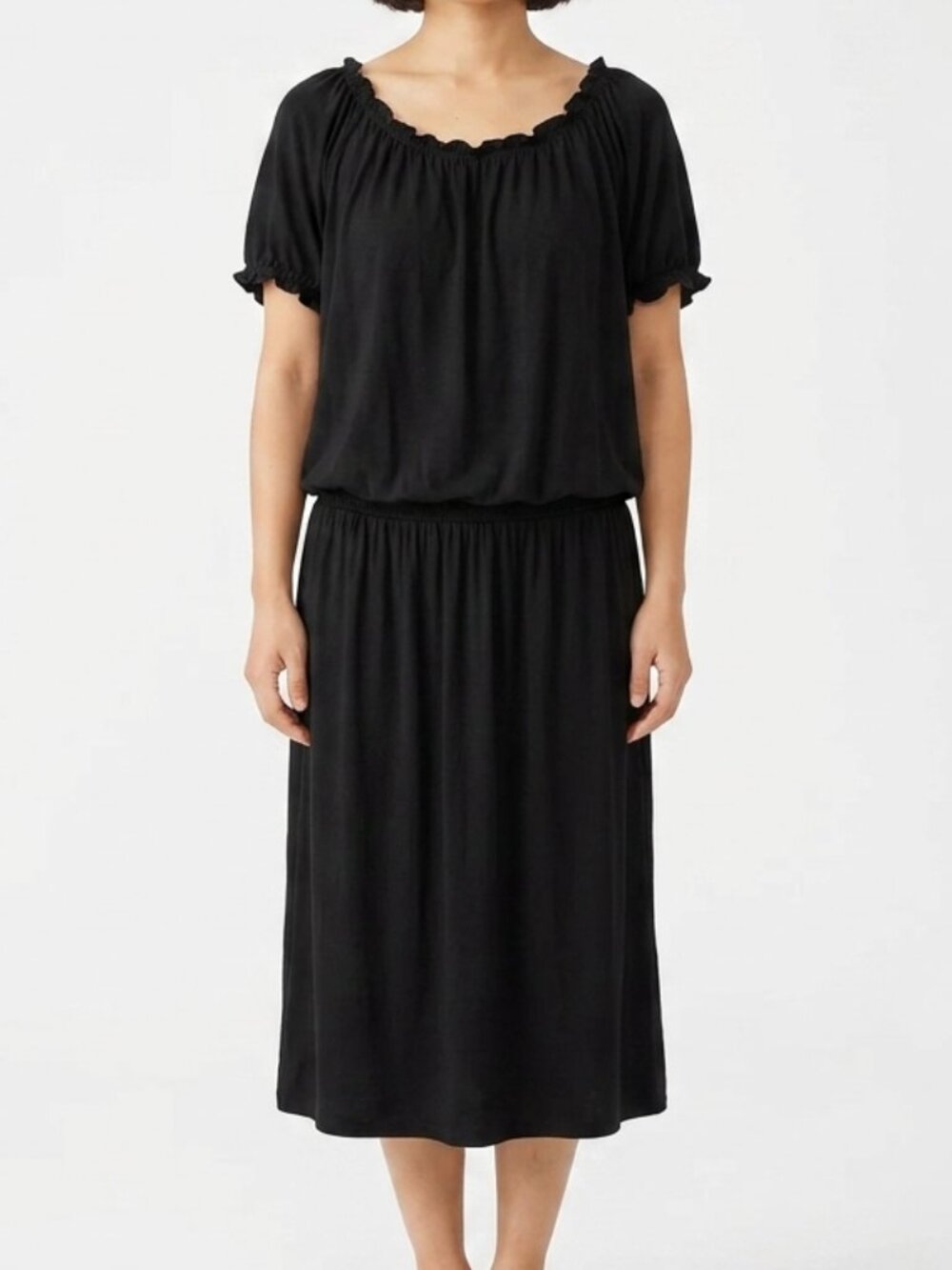 Talbots Black Casual Elastic Waist Scoop Neck Tee Shirt Dress- Sz. SP
